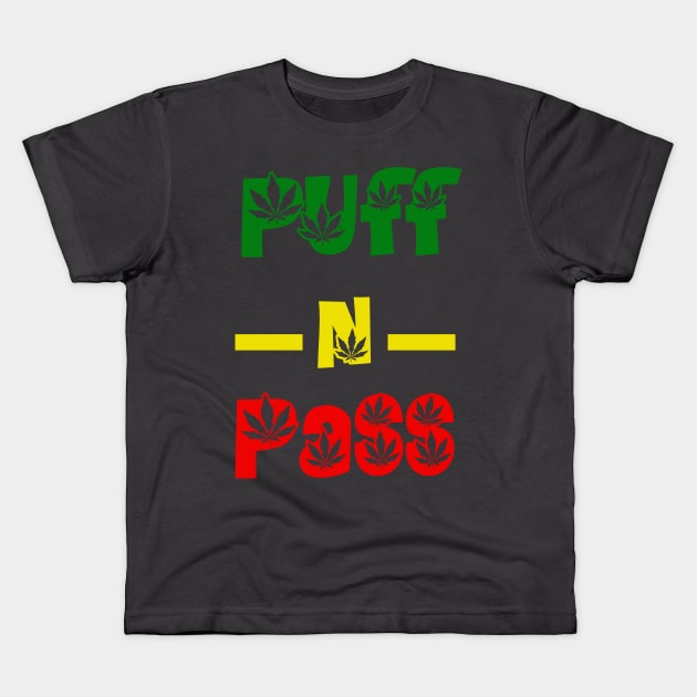 Puff N Pass, Funny, Reggae Kids T-Shirt by alzo